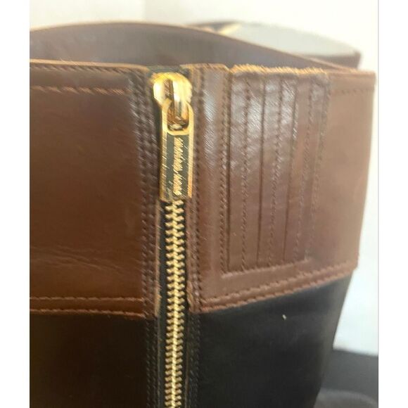 Michael Kors Fulton Harness Black Mocha Brown Leather Riding Boots Size 7 - Picture 10 of 13